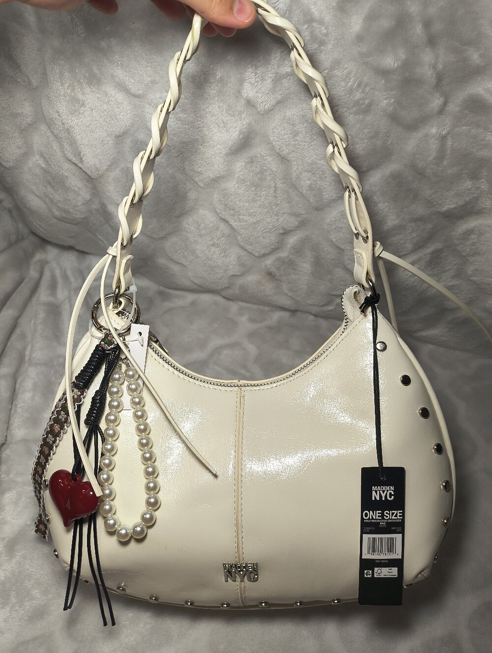 White Madden Nyc Half moon studded shoulder bag NWT